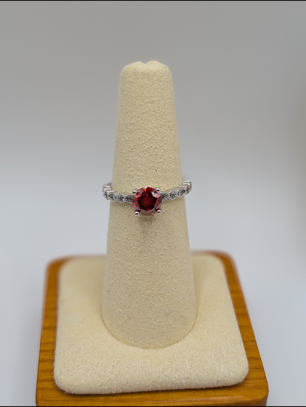 2 Carat Genuine Red Moissanite Solitaire Ring Sterling Silver Band Size 7